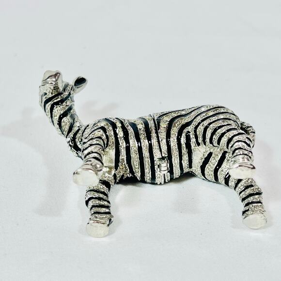 Zebra Shaped Ceramic Hinged Trinket Box Porcelain Crystals Black Silver Blue Eye - Picture 5 of 9